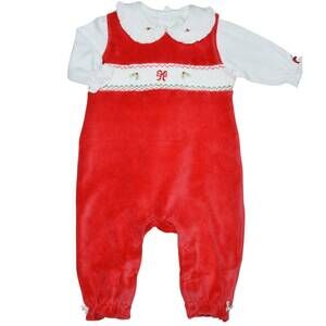 NEW BABY THREADS baby girls holly & bows 2-piece romper set in red/white